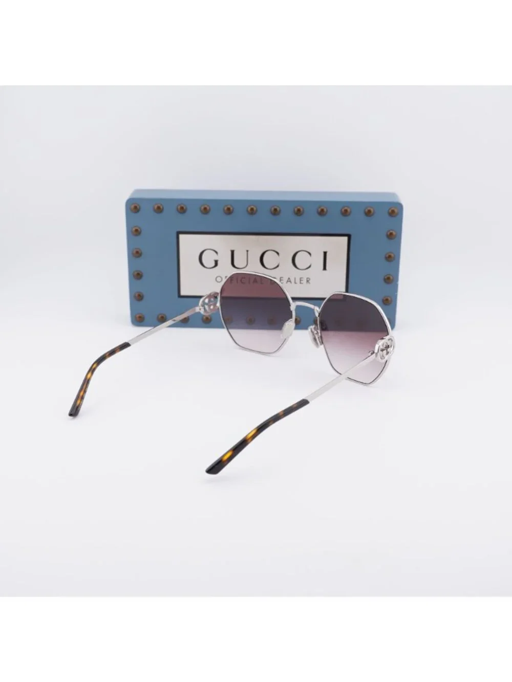 Gucci GG2046S 004  Geometric Sunglasses - Silver / Red Gradient